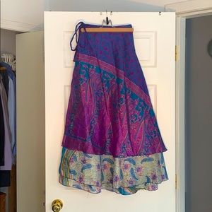 Silk layered sari skirt